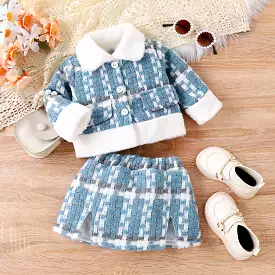 2 Pieces Set Baby Girls Checked Jackets Outwears And Skirts Wholesale 24011124