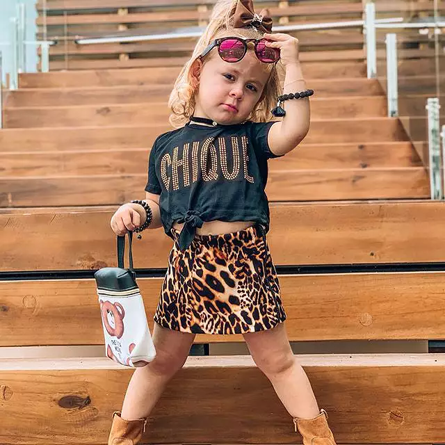 2 Pieces Set Baby Kid Girls Letters Tops And Leopard Skirts Wholesale 23113001