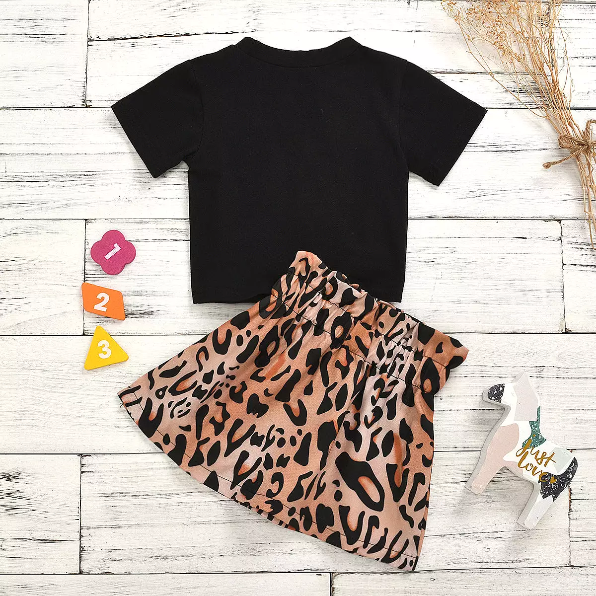 2 Pieces Set Baby Kid Girls Letters Tops And Leopard Skirts Wholesale 23113001