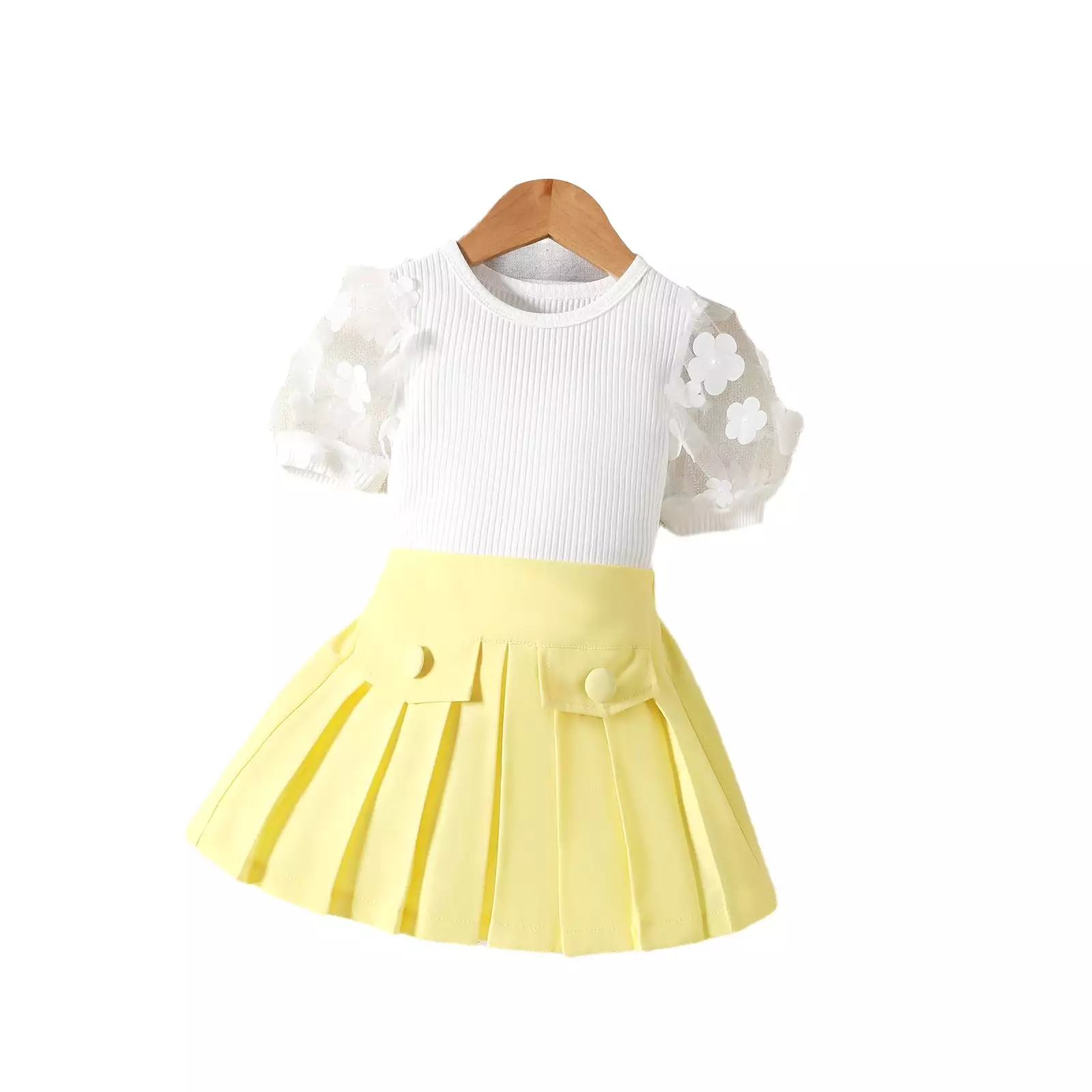 2 Pieces Set Baby Kid Girls Solid Color Tops And Skirts Wholesale 24011151