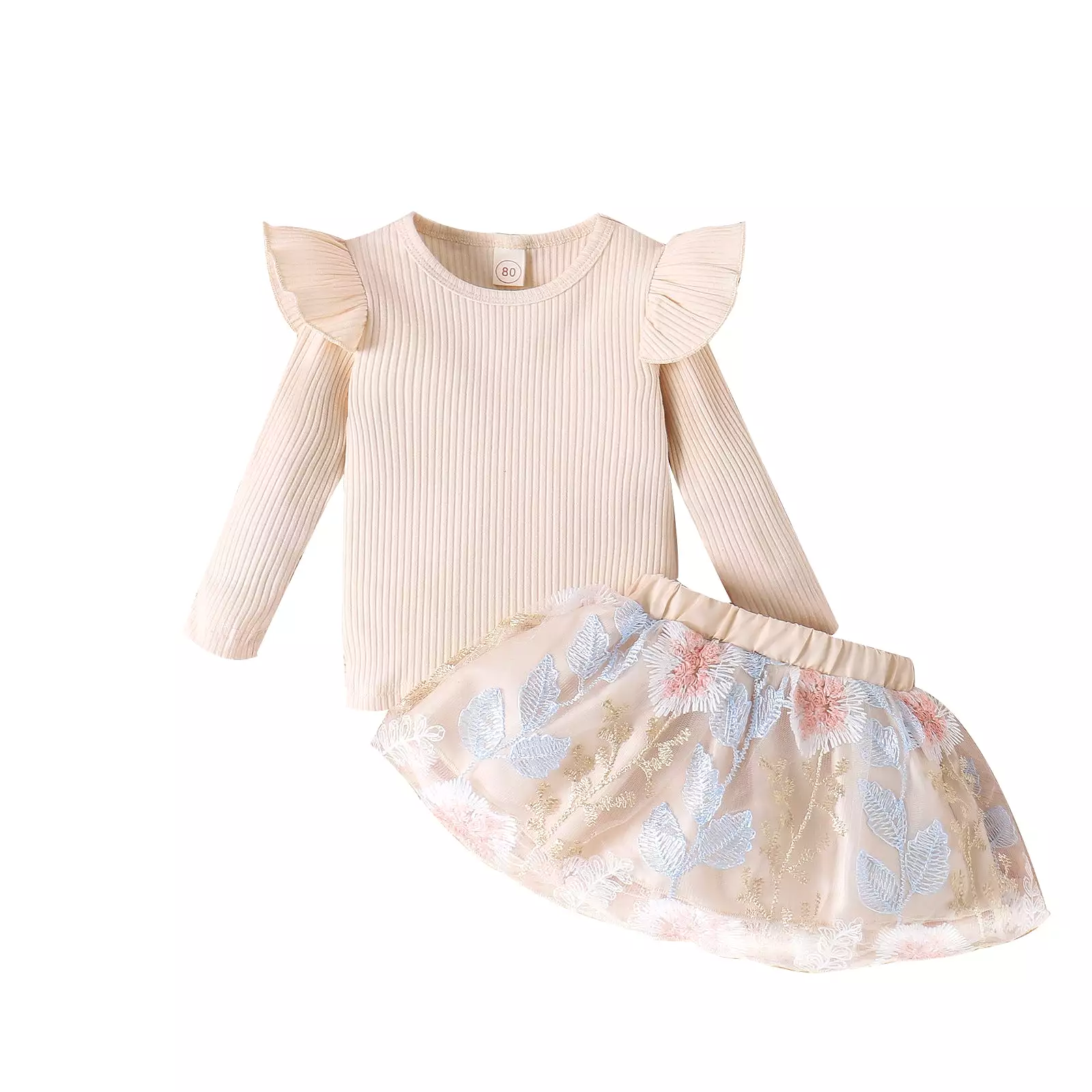 2 Pieces Set Baby Kid Girls Solid Color Tops Flower And Embroidered Skirts Wholesale 24011134