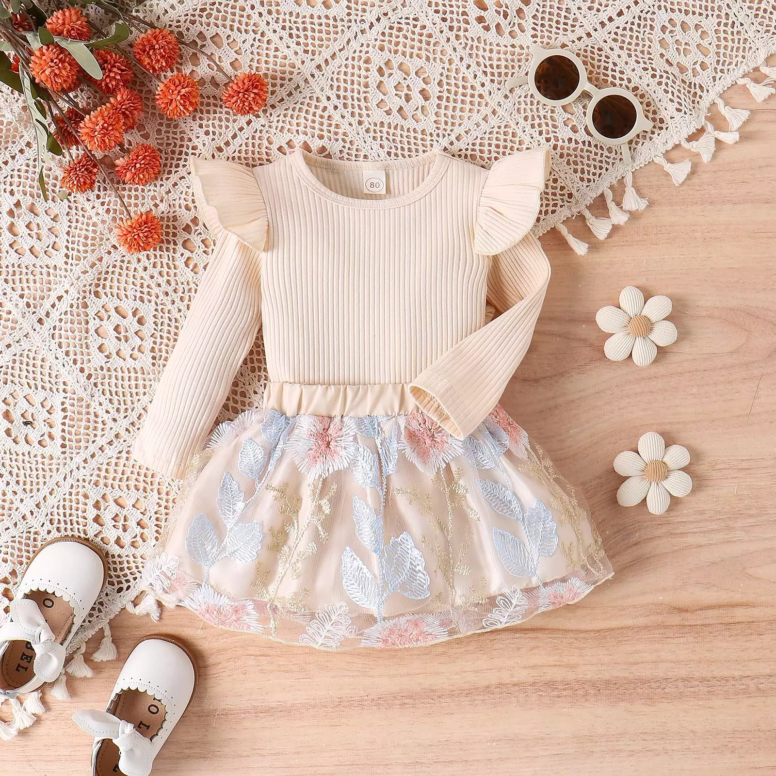 2 Pieces Set Baby Kid Girls Solid Color Tops Flower And Embroidered Skirts Wholesale 24011134