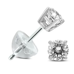 .20Ctw Round Diamond Solitaire Stud Earrings In 14K  With Silicon Backs