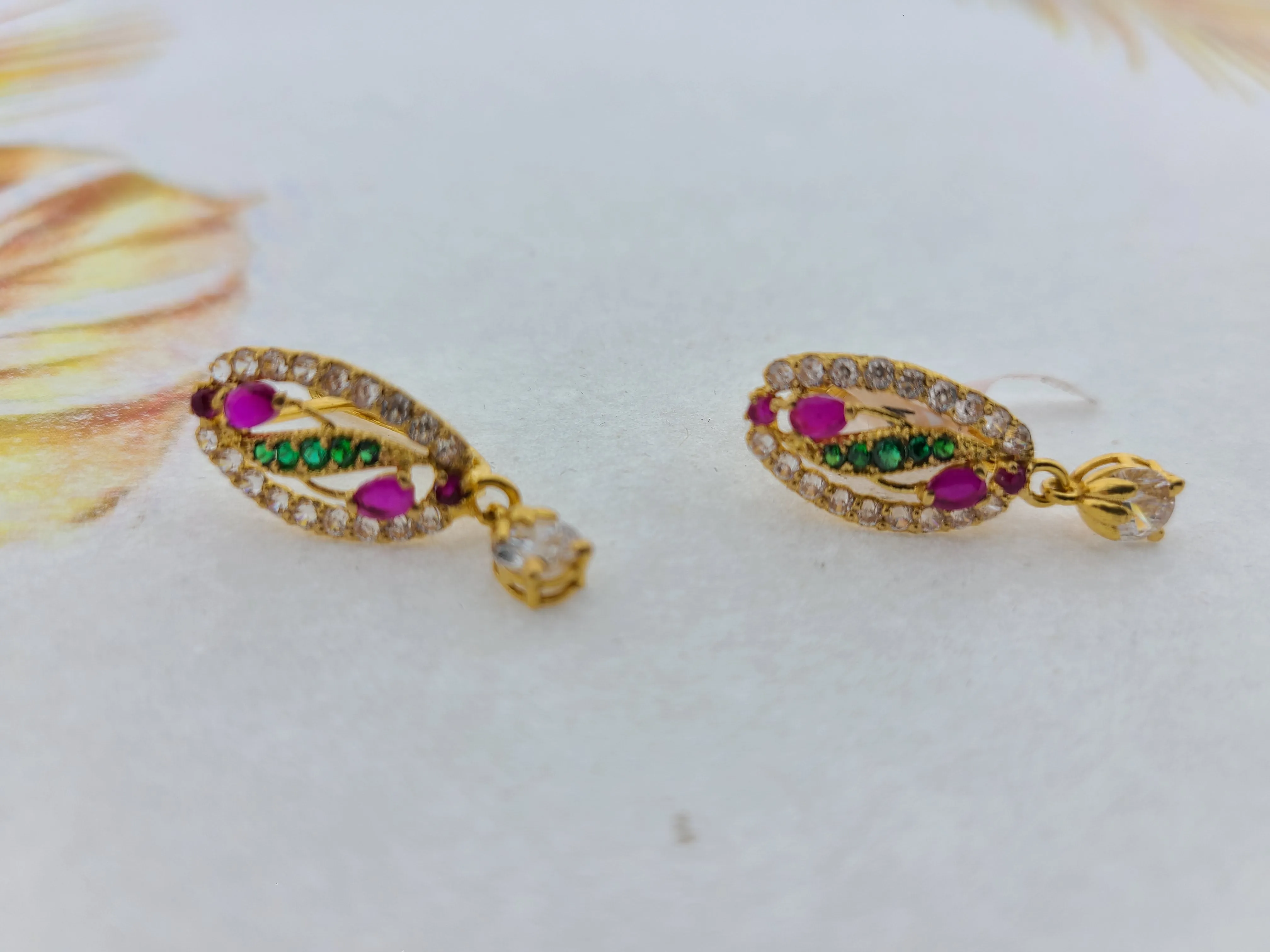 22K Solid Gold Multicolored Stones Earrings E22254