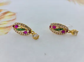 22K Solid Gold Multicolored Stones Earrings E22254