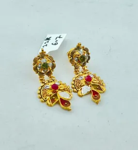 22K Solid Gold Two Tone Earrings With Zircons E21825