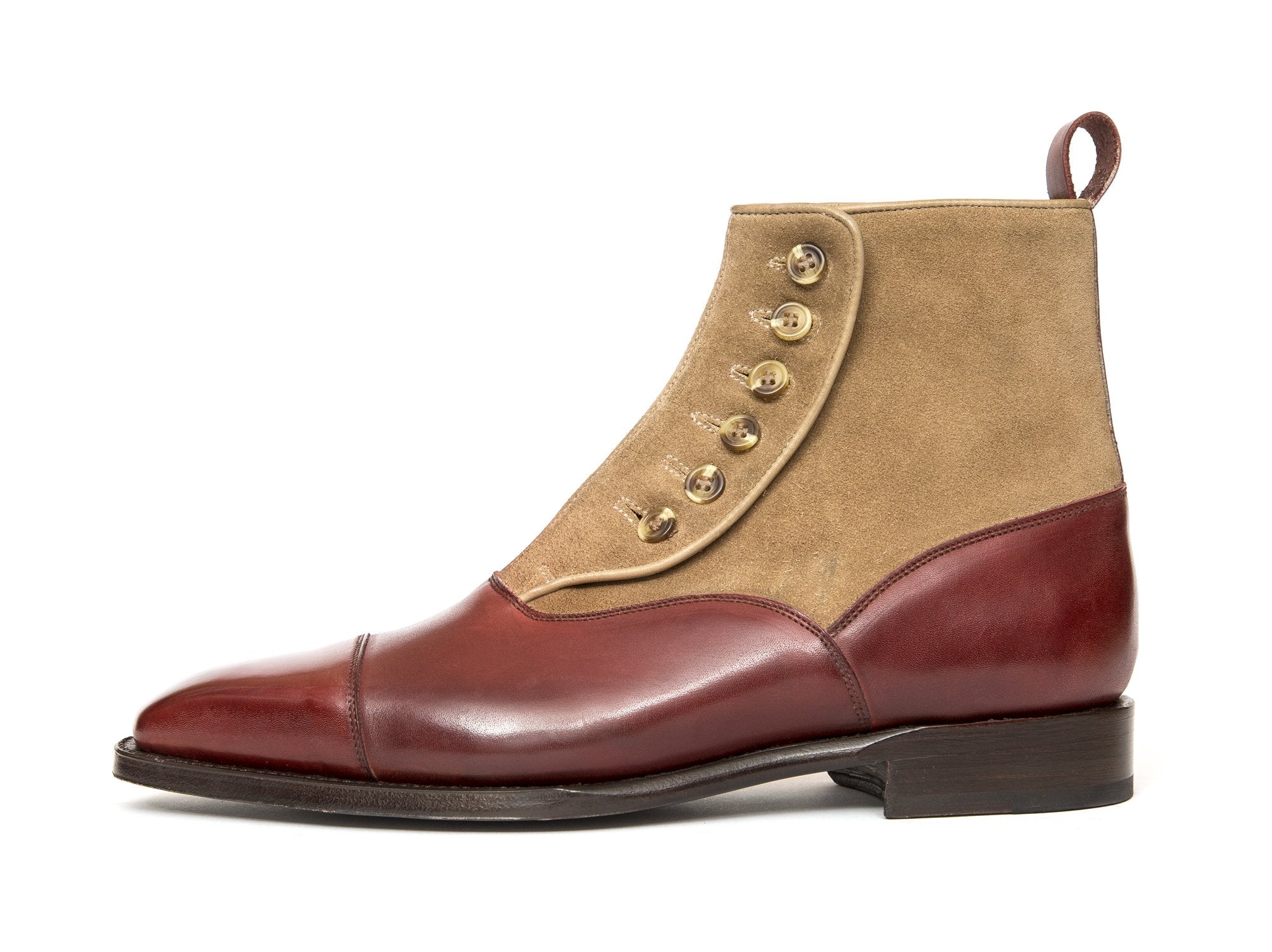 Bellevue - MTO - Burgundy Calf / Sand Suede - MGF Last - Natural Buttons - Single Leather Sole