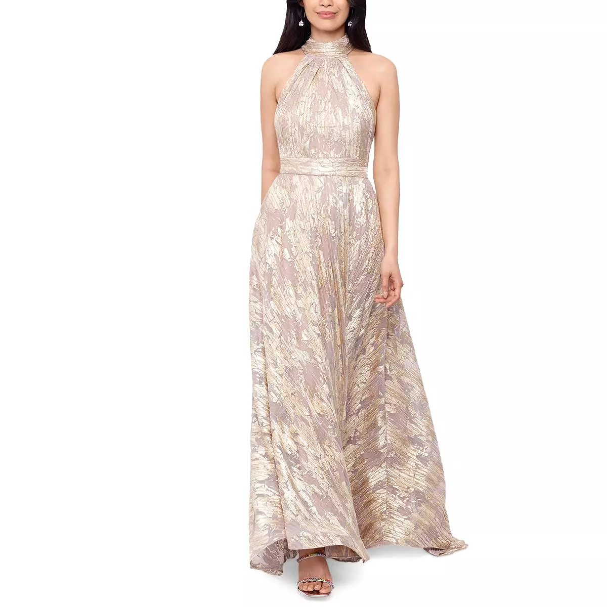 Betsy & Adam Womens Metallic Long Evening Dress