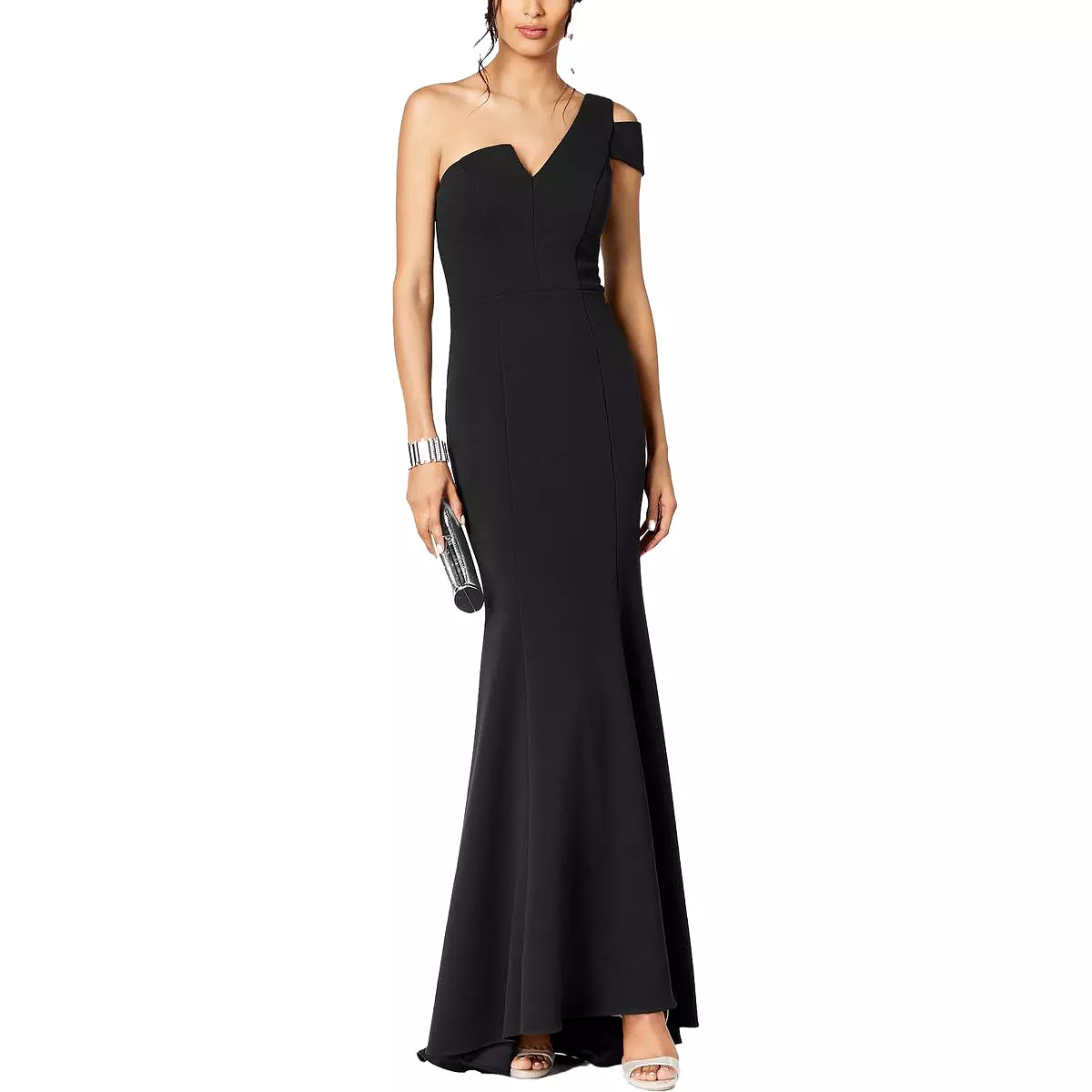 Betsy & Adam Womens Petites Asymmetric One Shoulder Evening Dress