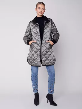 Charlie B Long Quilted Pleather Jacket - C6253