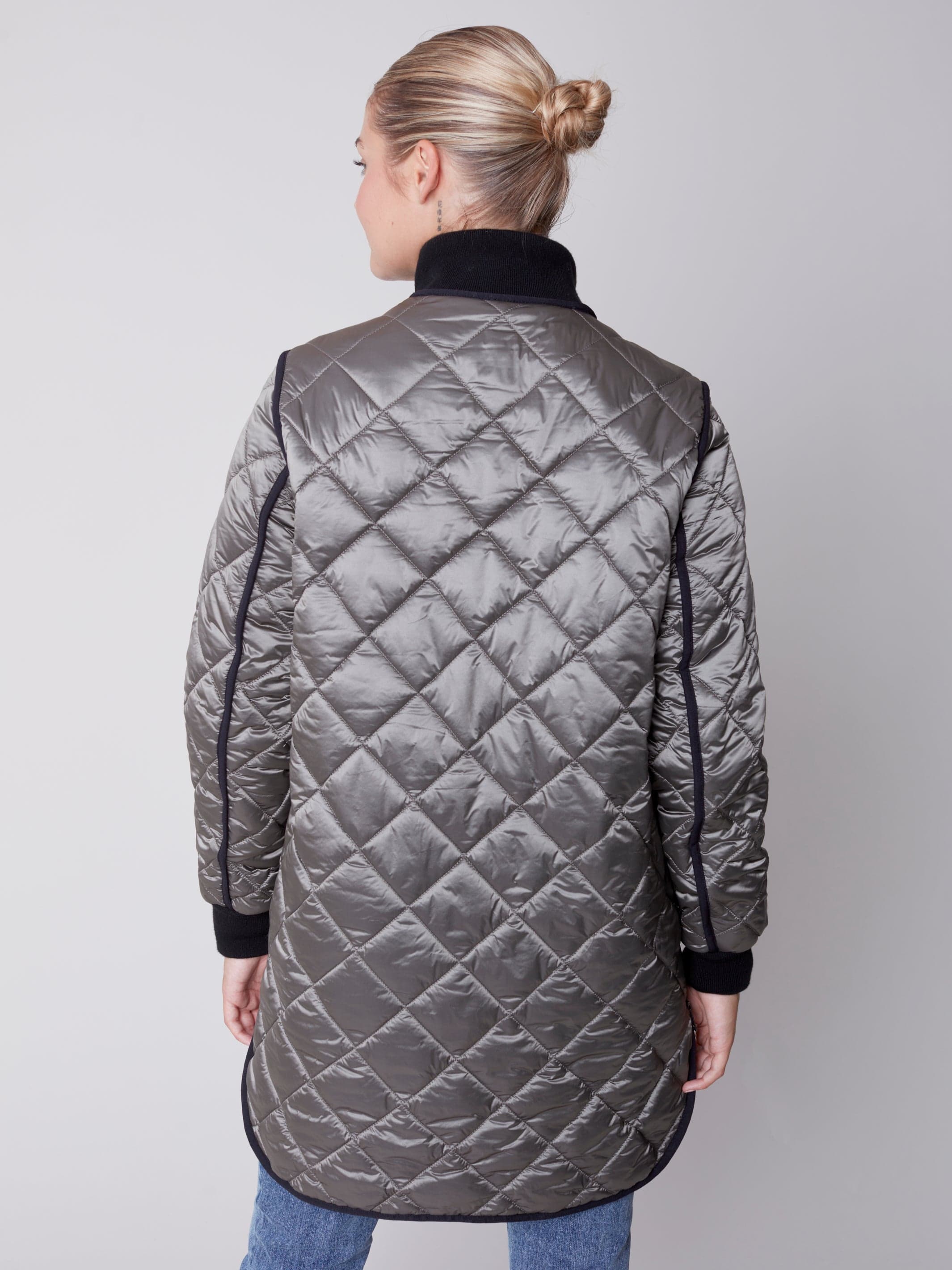 Charlie B Long Quilted Pleather Jacket - C6253