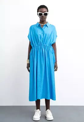 Continous Sleeve Dress With Waist Drawstring