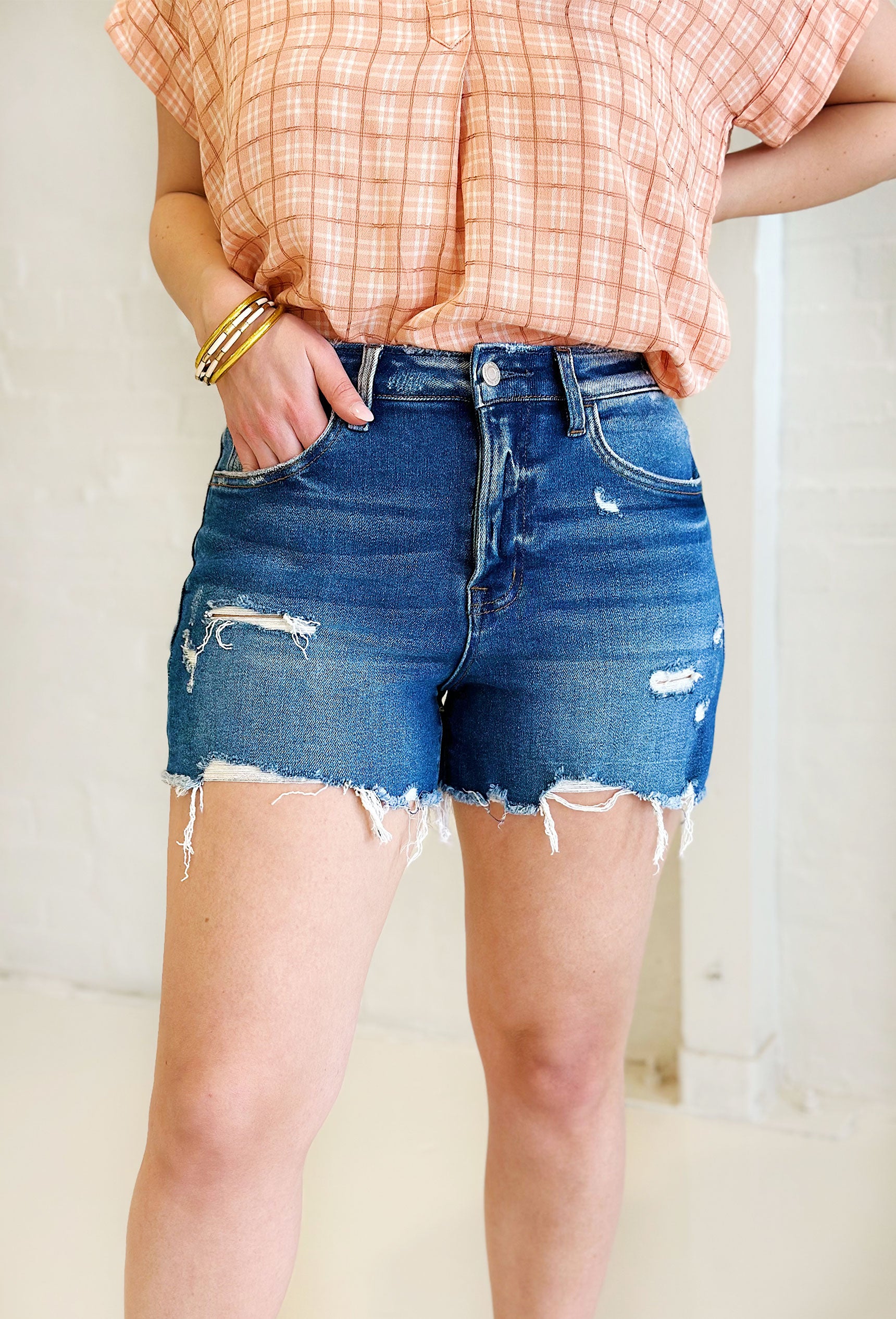 Cortney Stretch Mom Denim Shorts by Vervet