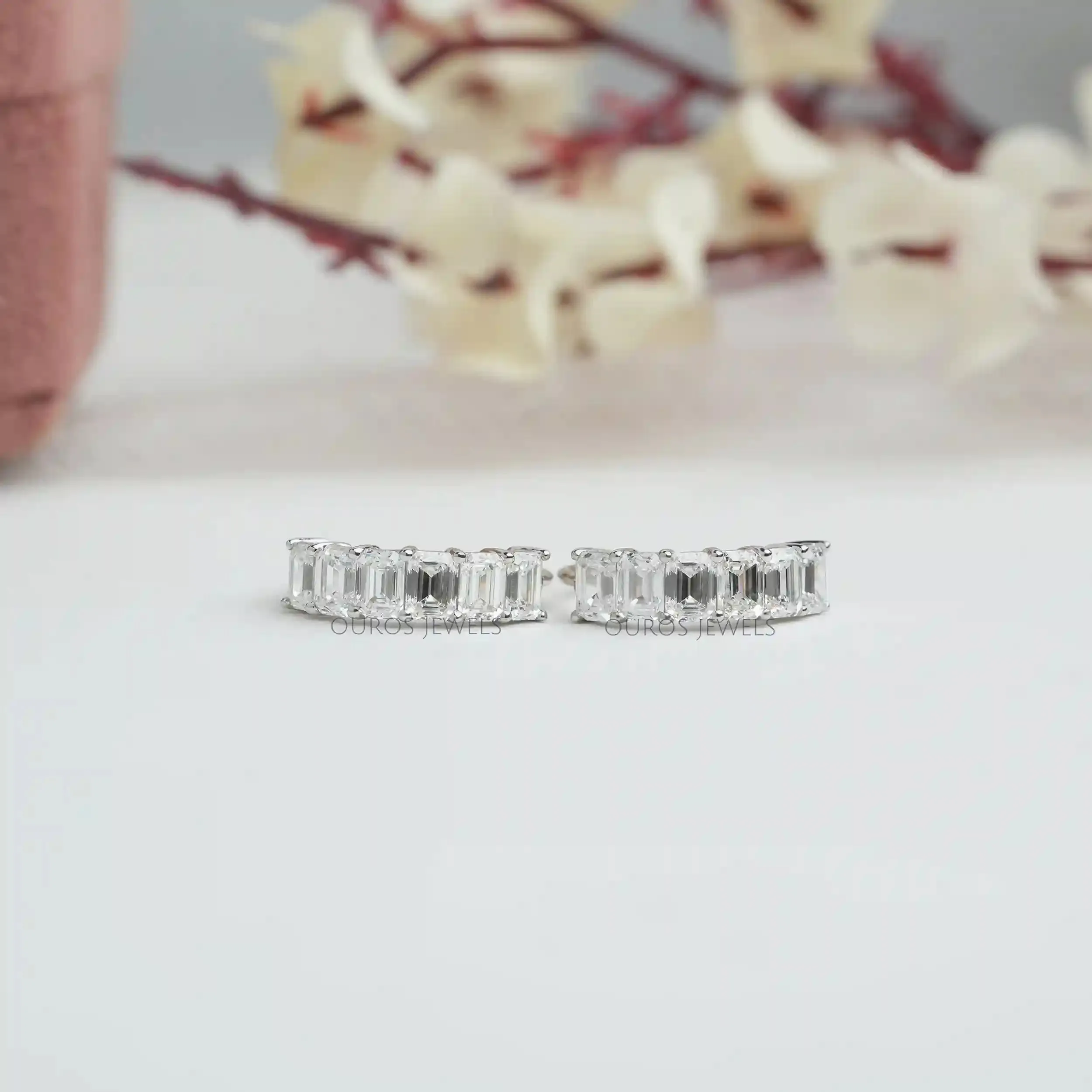 Emerald Cut Lab Grown Diamond  Hoop Earrings