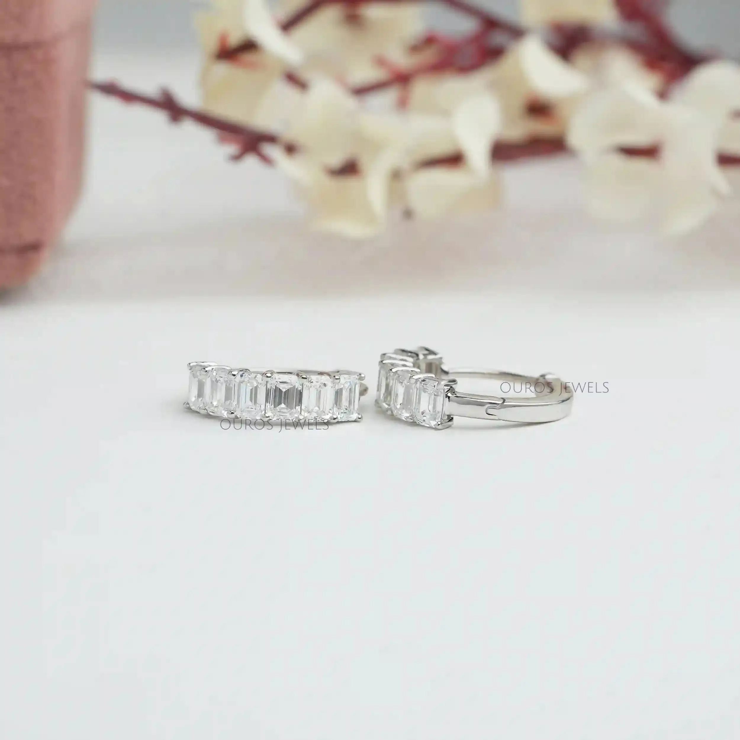 Emerald Cut Lab Grown Diamond  Hoop Earrings