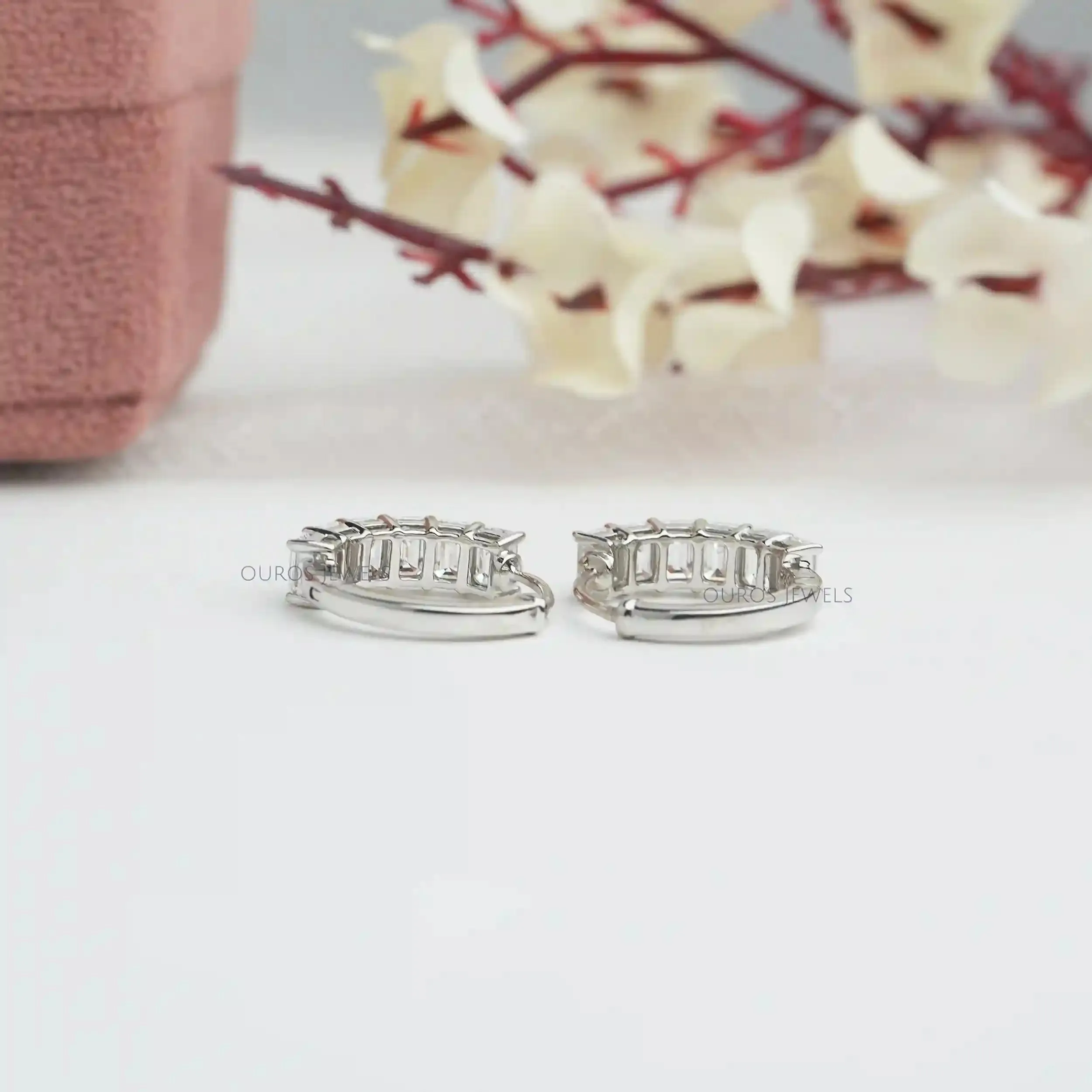 Emerald Cut Lab Grown Diamond  Hoop Earrings