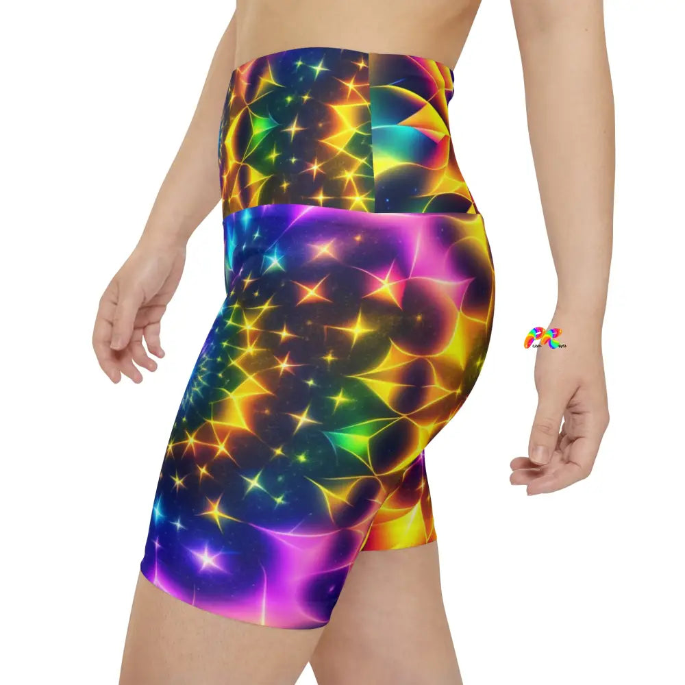 Exotic Neon Rave Yoga Shorts