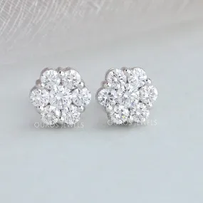 Floral Style Round Cut Halo Stud Earrings