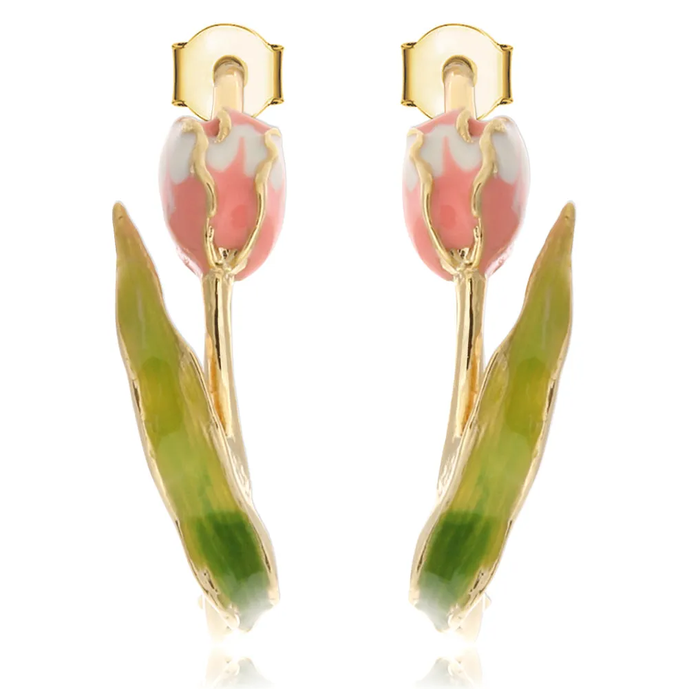 Hand-Painted Tulip Flower Hoop Style Earrings