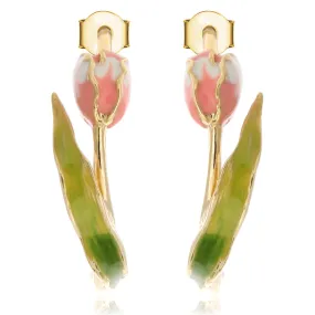 Hand-Painted Tulip Flower Hoop Style Earrings