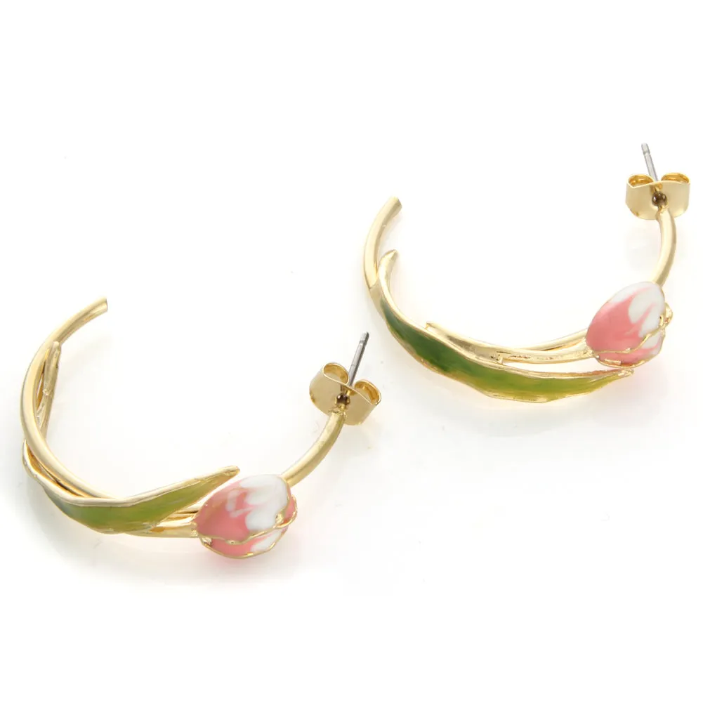 Hand-Painted Tulip Flower Hoop Style Earrings