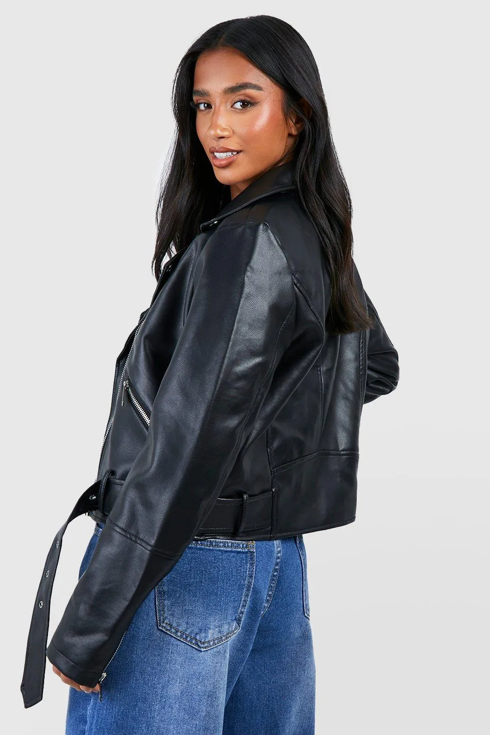 Jackets & Coats | Petite Belted Biker Jacket | boohoo