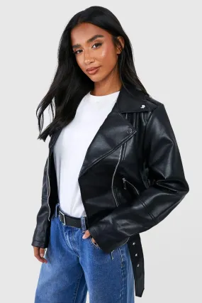 Jackets & Coats | Petite Belted Biker Jacket | boohoo