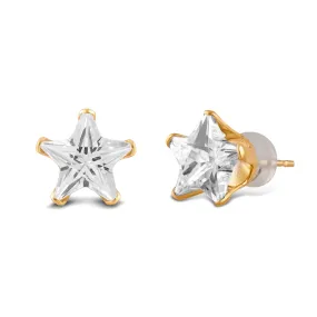 Jewelili 10K Yellow Gold with White Cubic Zirconia Star Shape Stud Earrings