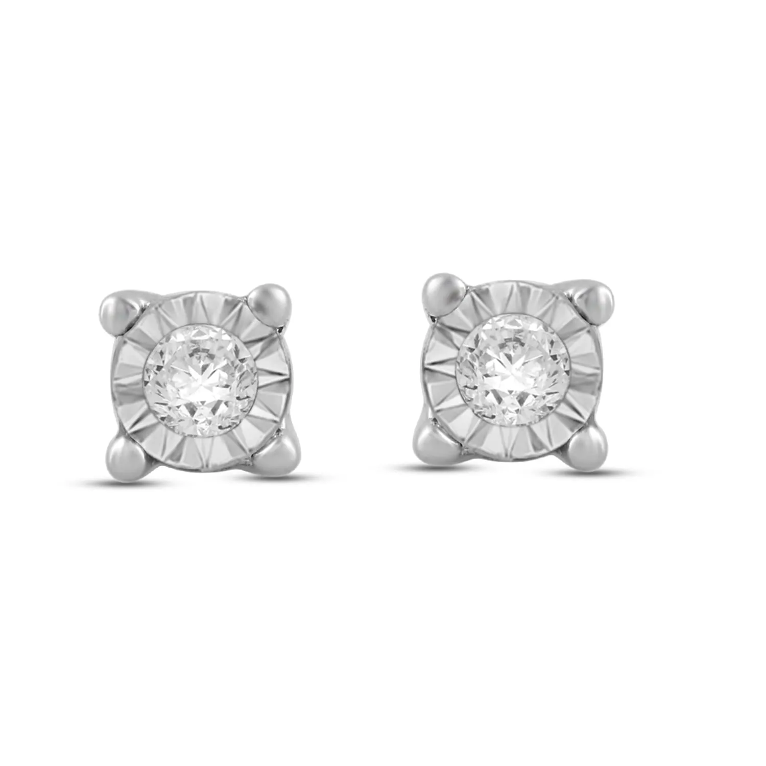 Jewelili 14K White Gold With Diamonds Solitaire Stud Earrings