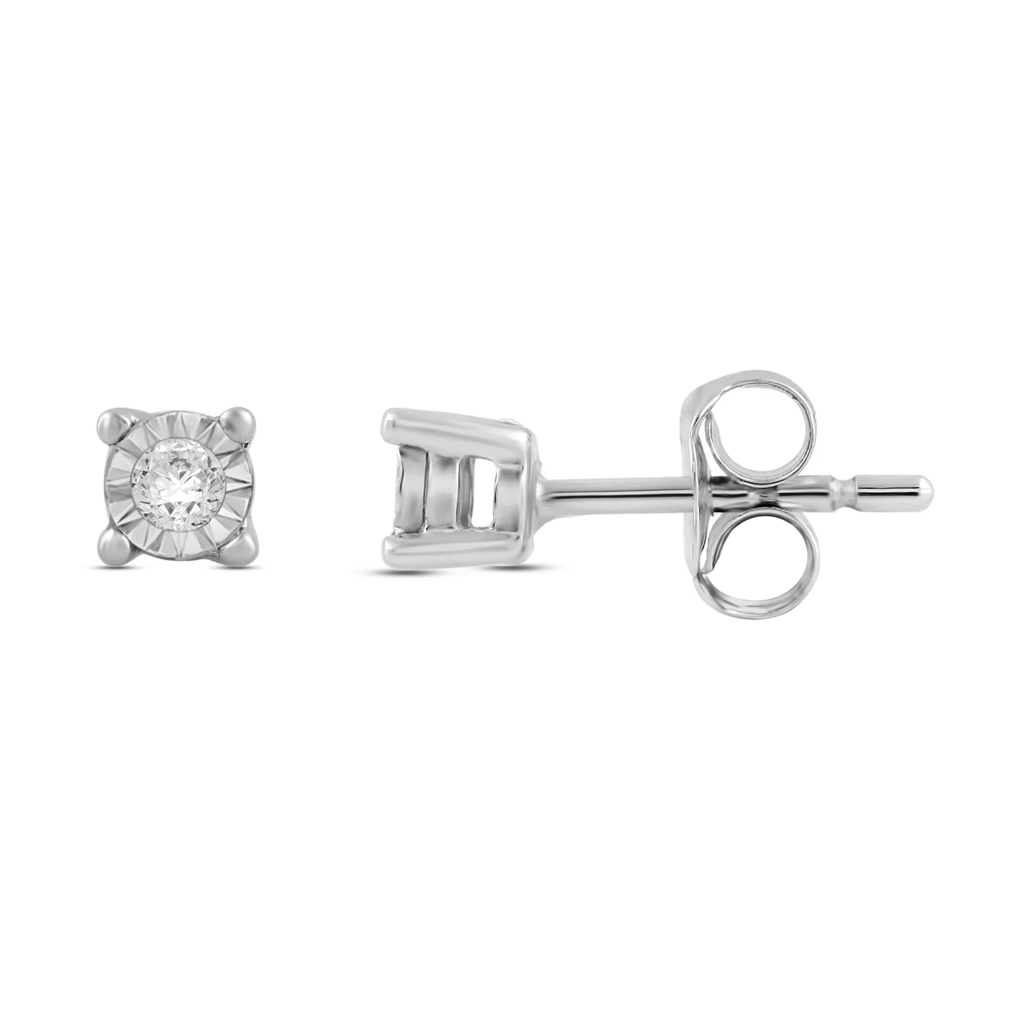 Jewelili 14K White Gold With Diamonds Solitaire Stud Earrings