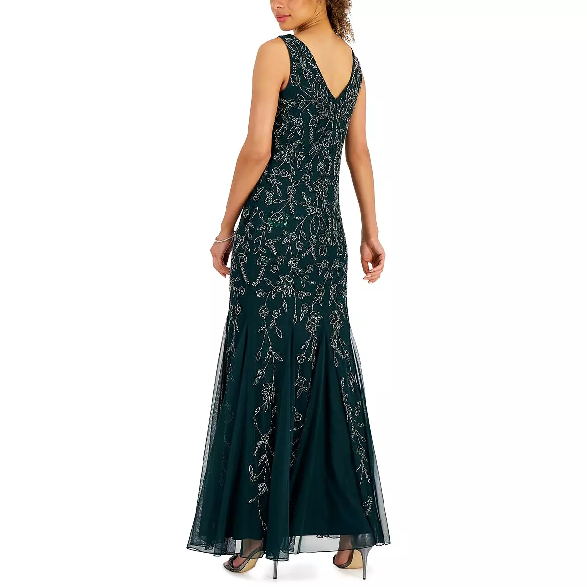 JKara Womens Mesh Embellished Evening Dress