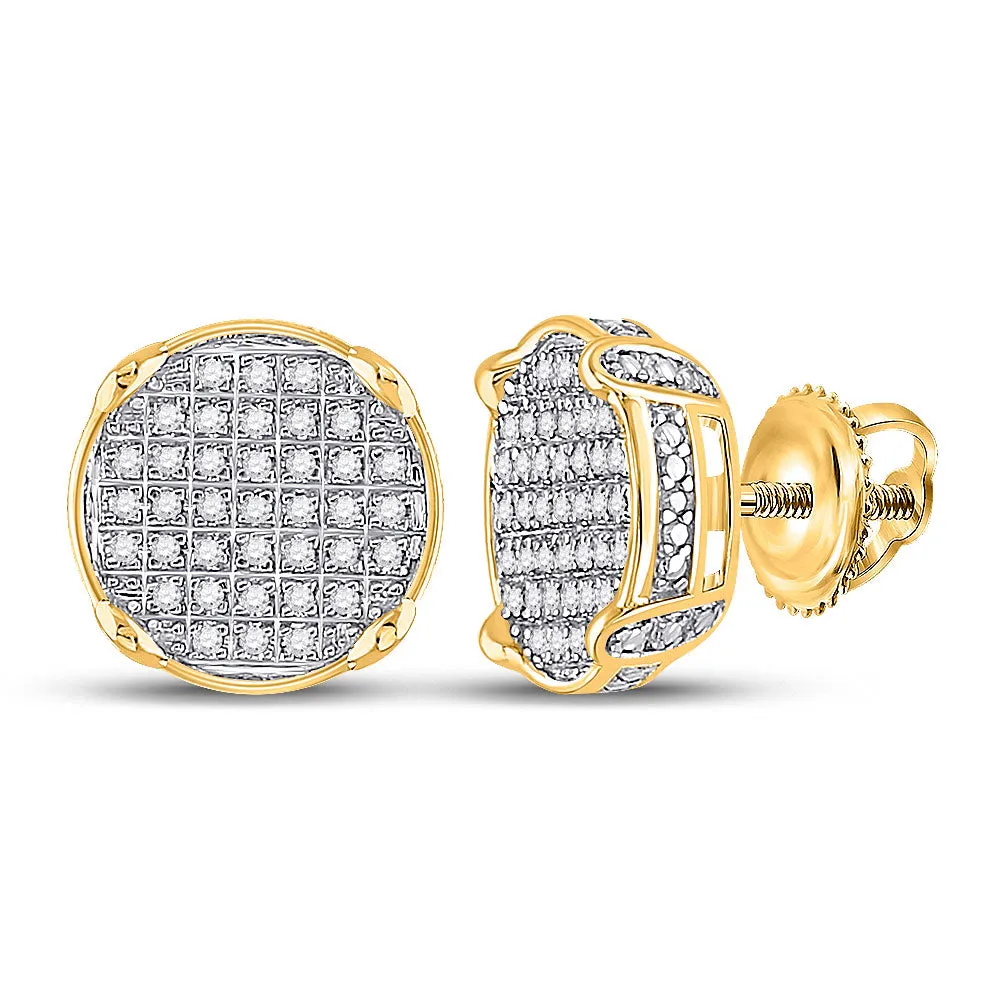 Keene Jewelers 10kt Yellow Gold Mens Round Diamond Circle Cluster Earrings 1/4 Cttw