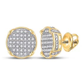 Keene Jewelers 10kt Yellow Gold Mens Round Diamond Circle Cluster Earrings 1/4 Cttw