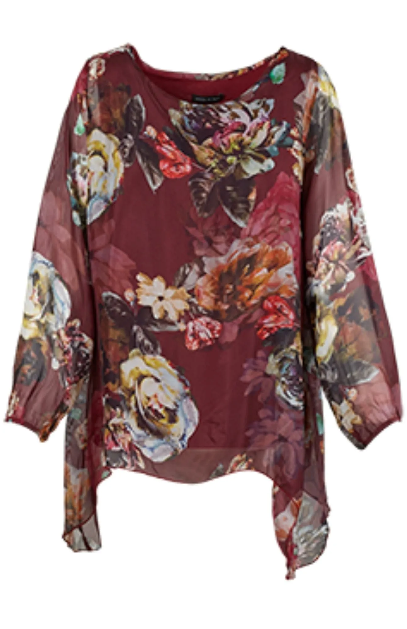 M Made in Italy - Silk Floral Print Top Plus Size