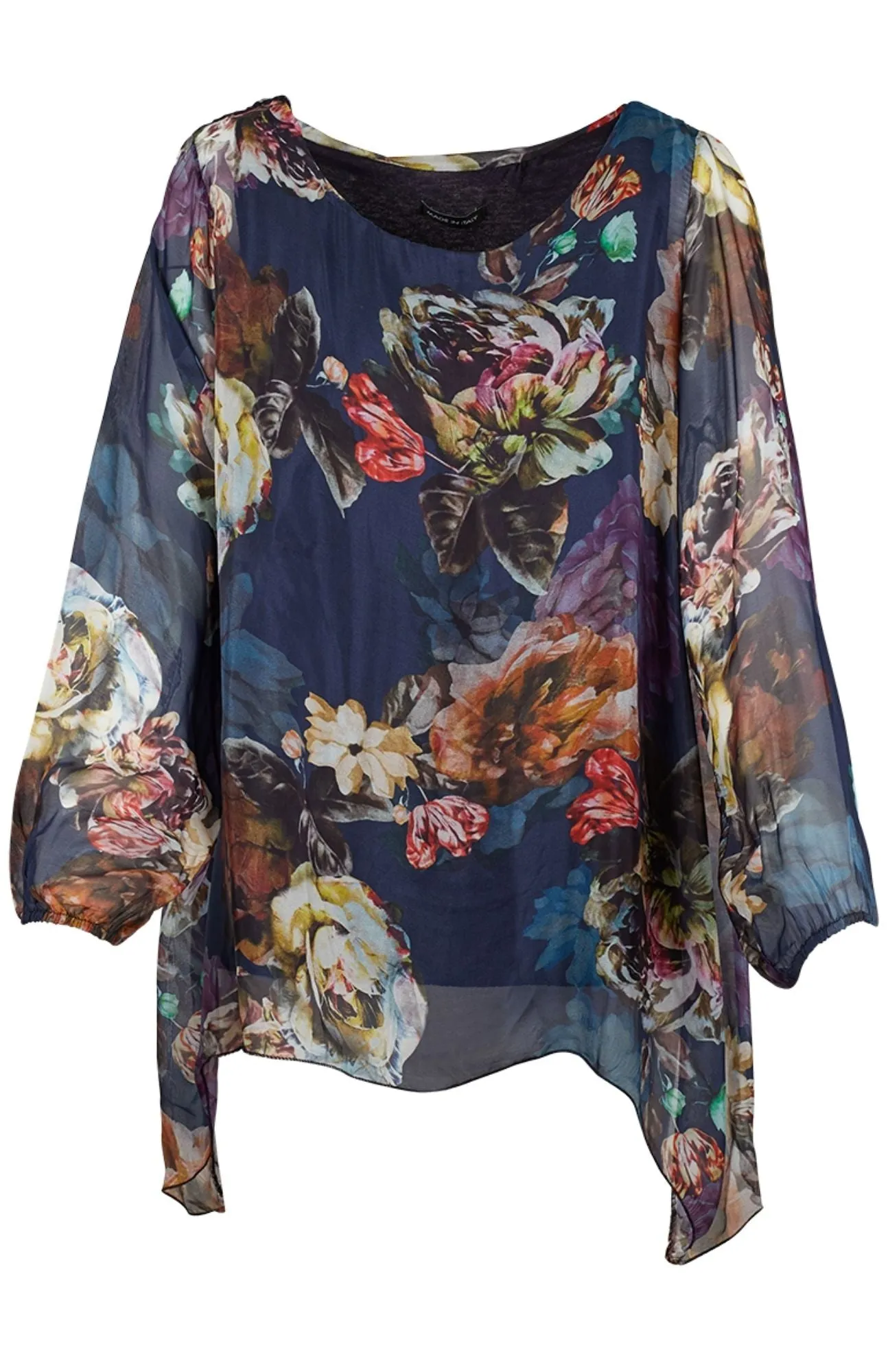 M Made in Italy - Silk Floral Print Top Plus Size