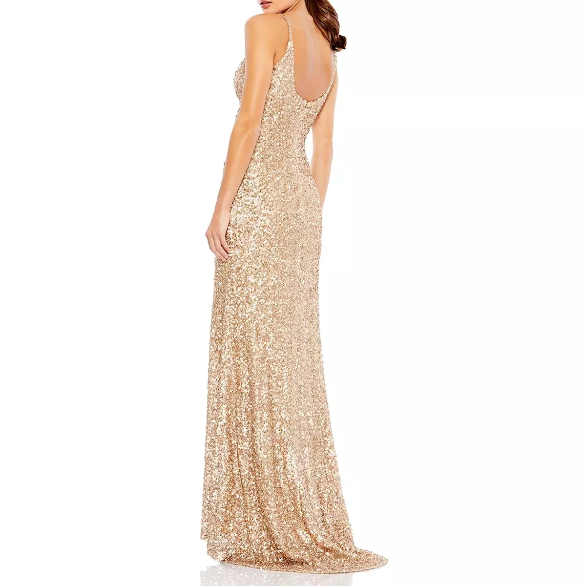 Mac Duggal Womens Metallic Sequin Evening Dress