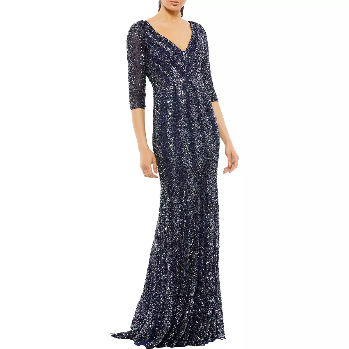 Mac Duggal Womens Sequined Maxi Evening Dress