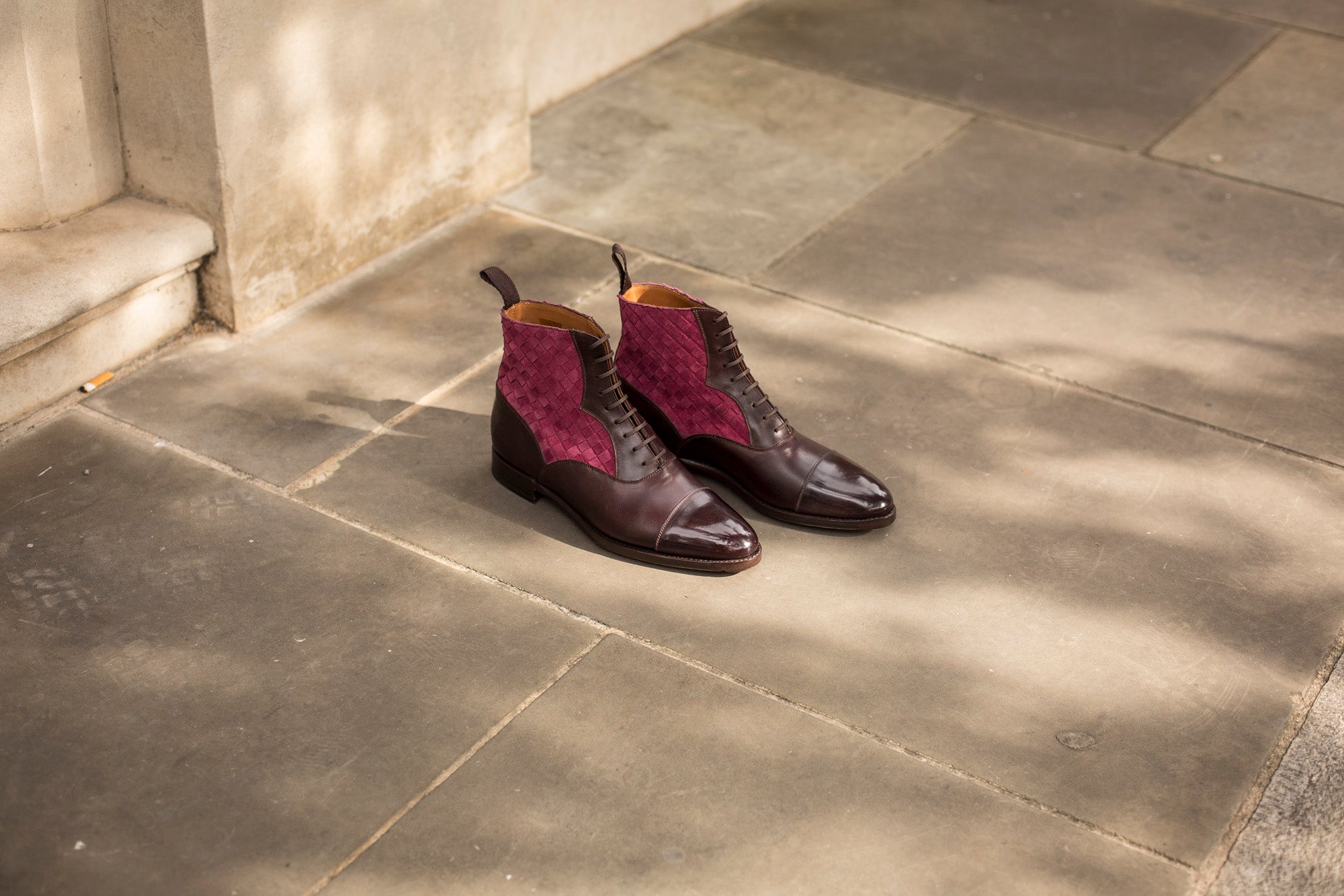 Meadowbrook - MTO - Plum Museum Calf / Raspberry Braided Suede - TMG Last - Single Leather Sole