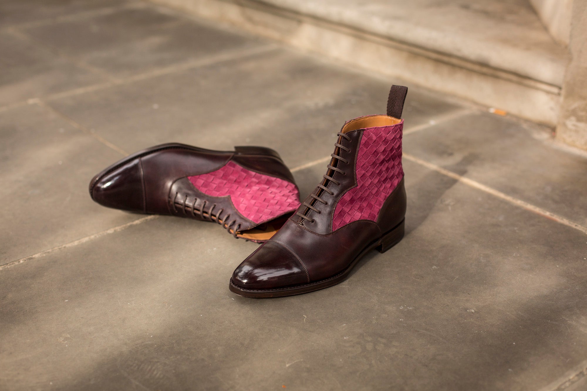 Meadowbrook - MTO - Plum Museum Calf / Raspberry Braided Suede - TMG Last - Single Leather Sole