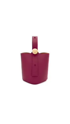 Mini Pebble Bucket Bag In Mellow Calfskin - Crimson