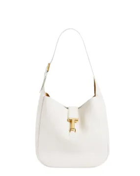 Monarch Medium Leather Hobo Bag in Chalk