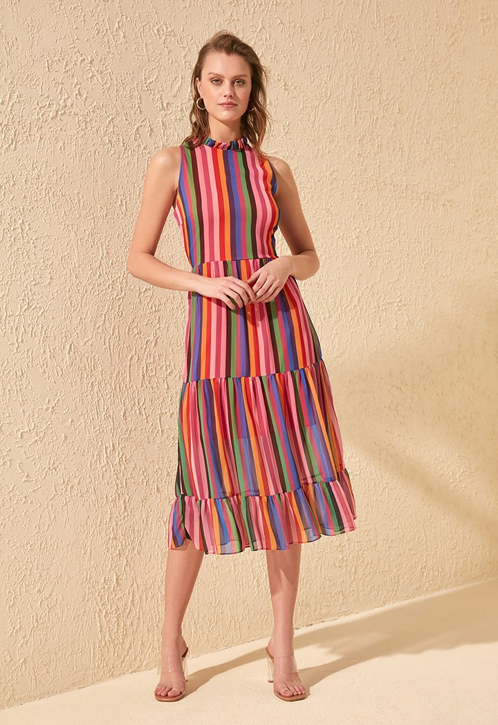 Multicolored Striped Midi Dress