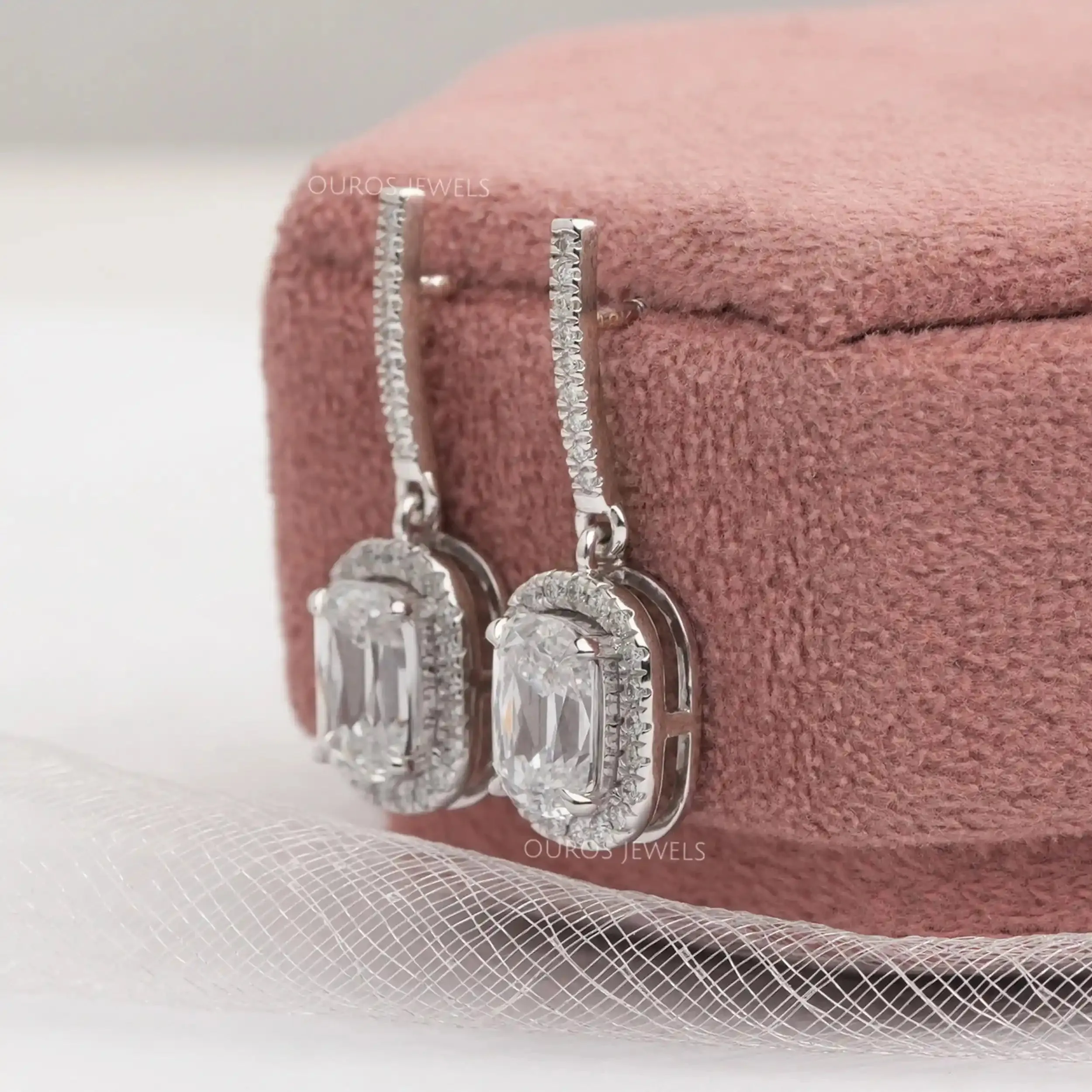 Old Mine Cushion Cut Lab Grown Diamond  Drop Earrings