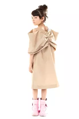 OVERSIZED FRONT BOW DARK BEIGE DRESS