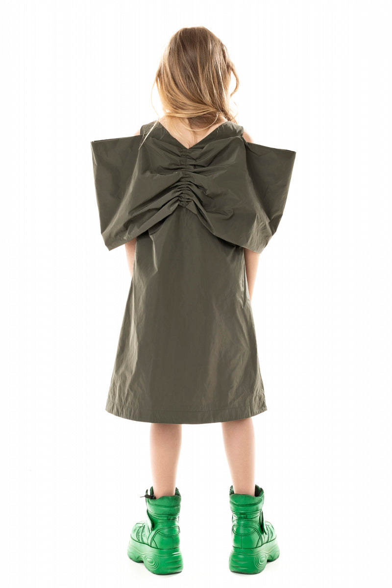 OVERSIZED FRONT BOW KHAKI DRESS