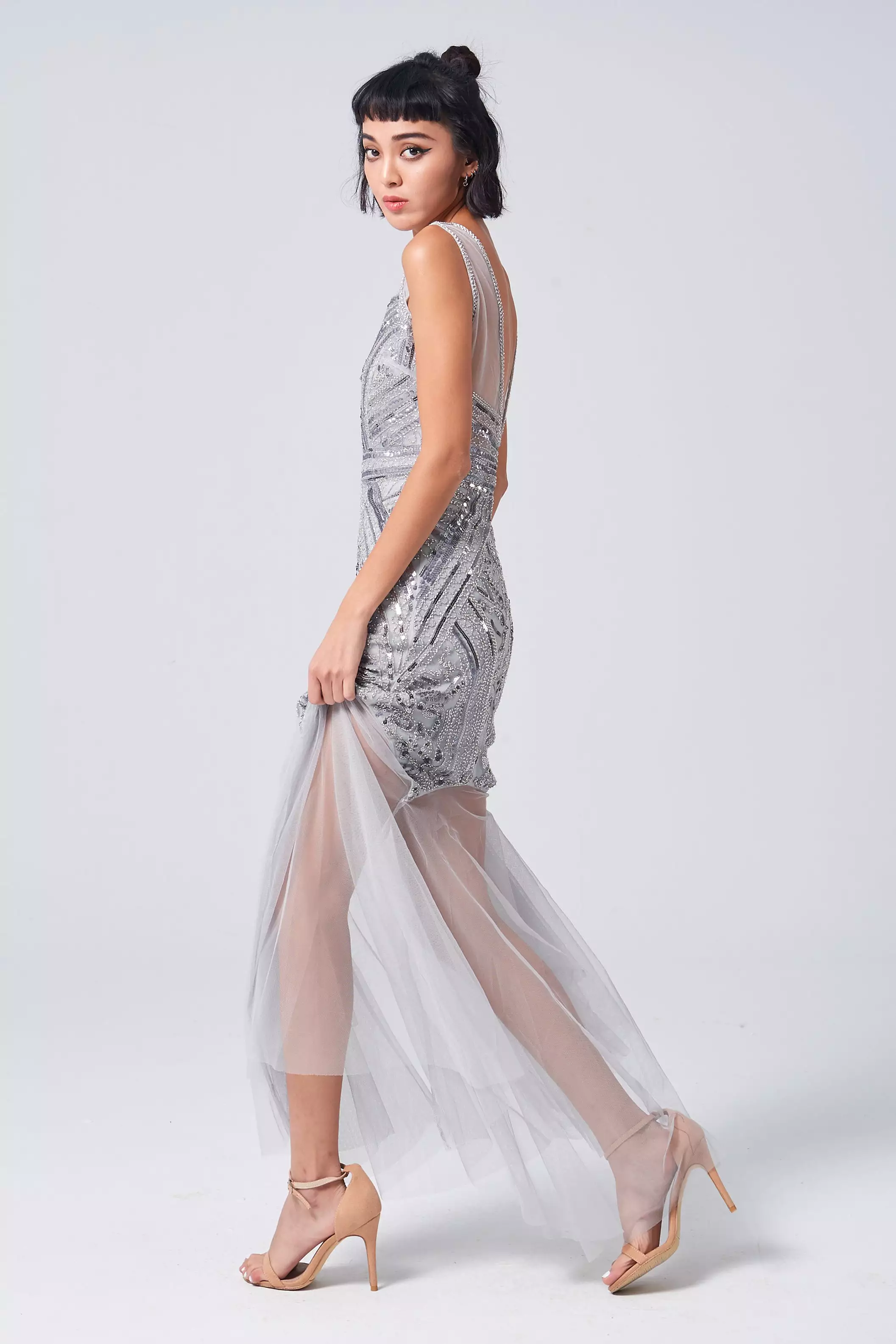 Party time grey sequin evening dress