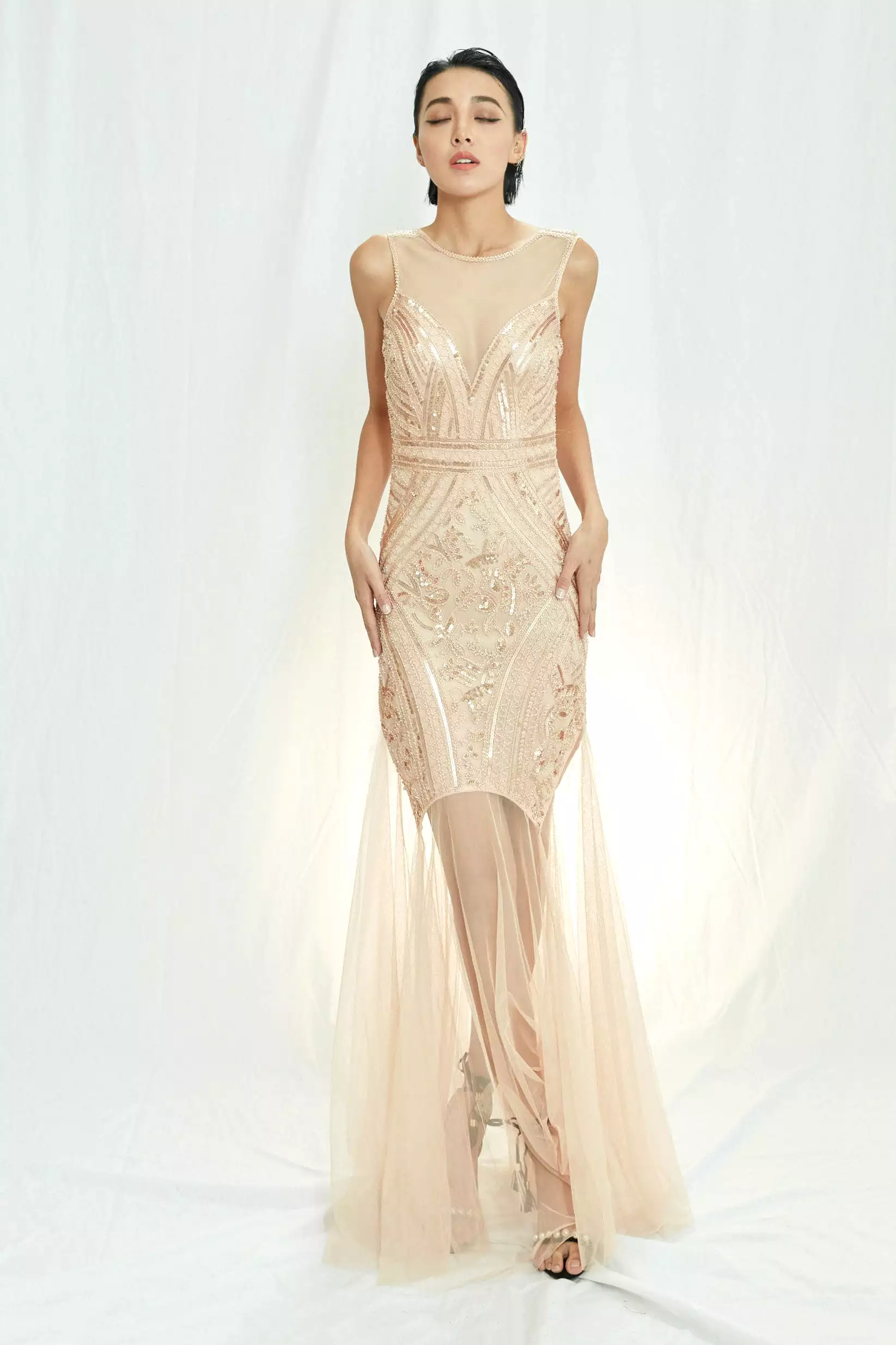 Party time rosegold sequin evening dress