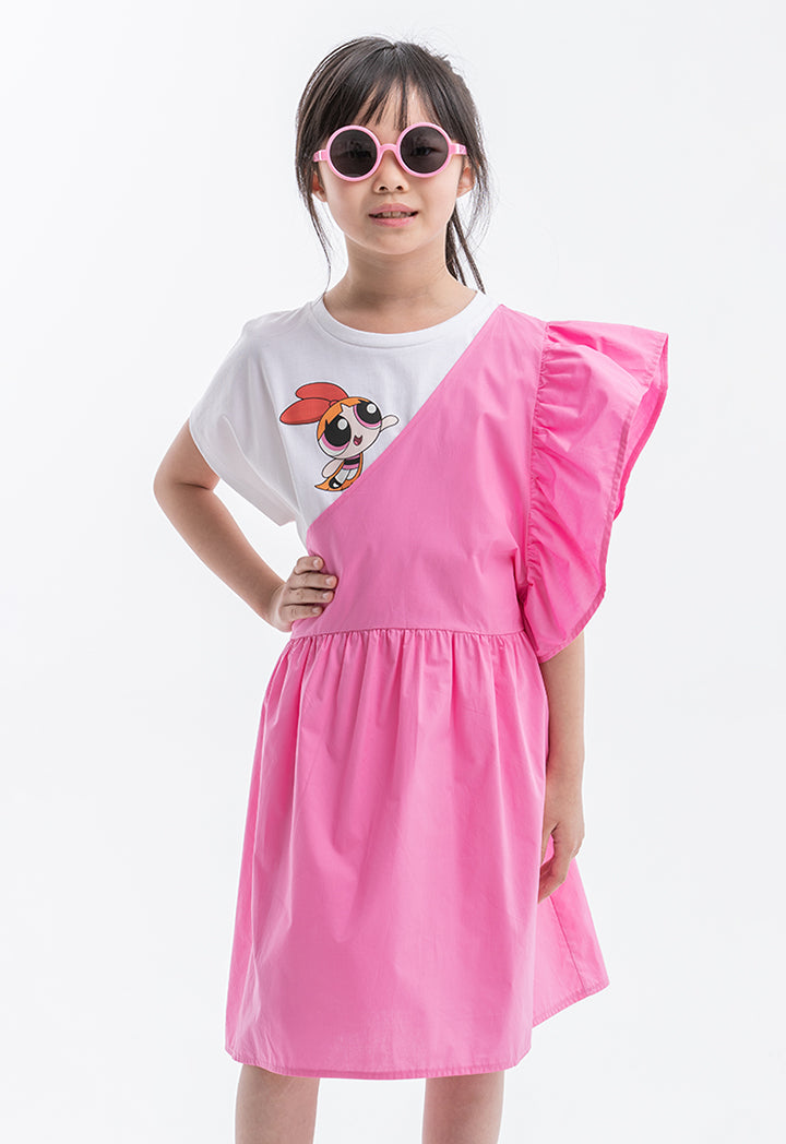 Powerpuff Girls Flared Ruched Contrast Dress