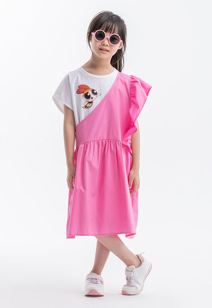 Powerpuff Girls Flared Ruched Contrast Dress