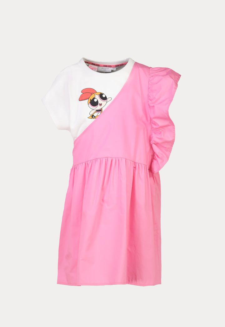 Powerpuff Girls Flared Ruched Contrast Dress